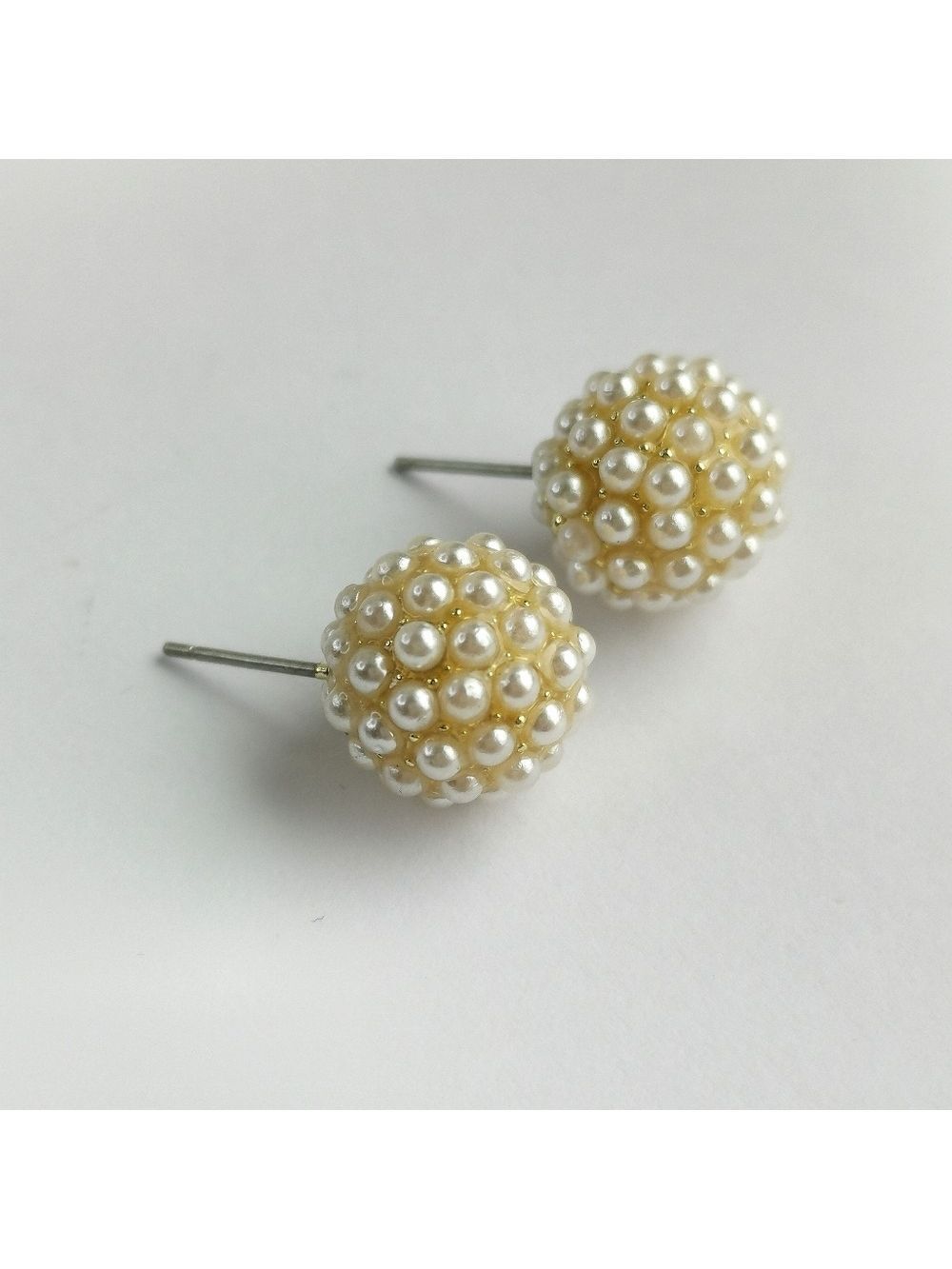 Cream Gold Pearl Ball Stud Earrings New